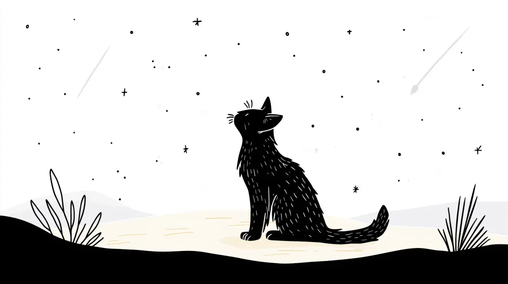 Tapet barnerom | Svart katt betrakter stjernene på en nattlig himmel