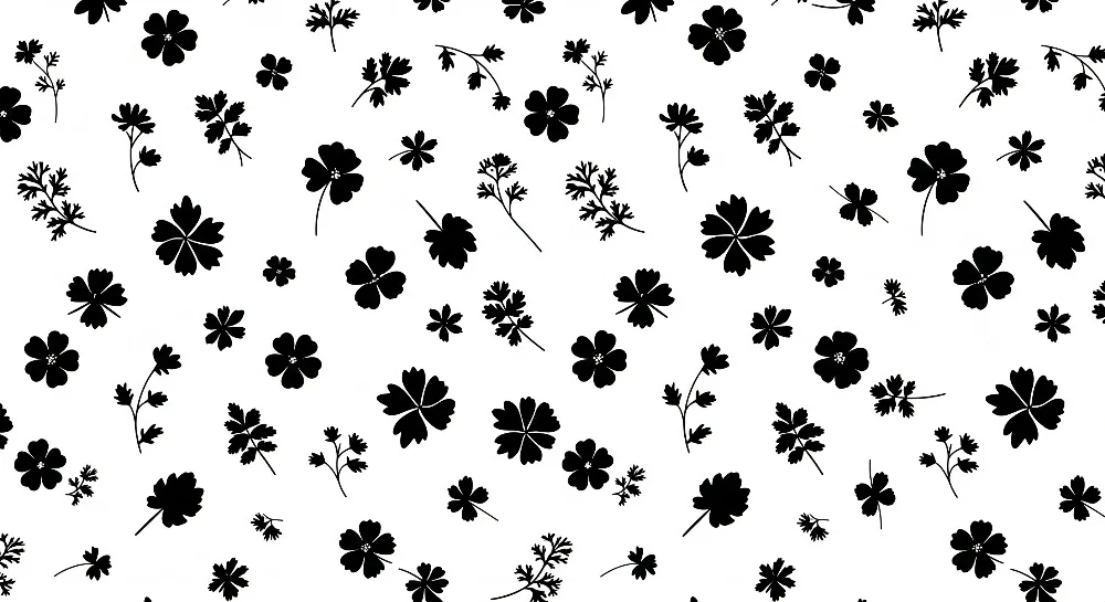 Tapet barnerom | Svarte blomstermotiver på hvit bakgrunn