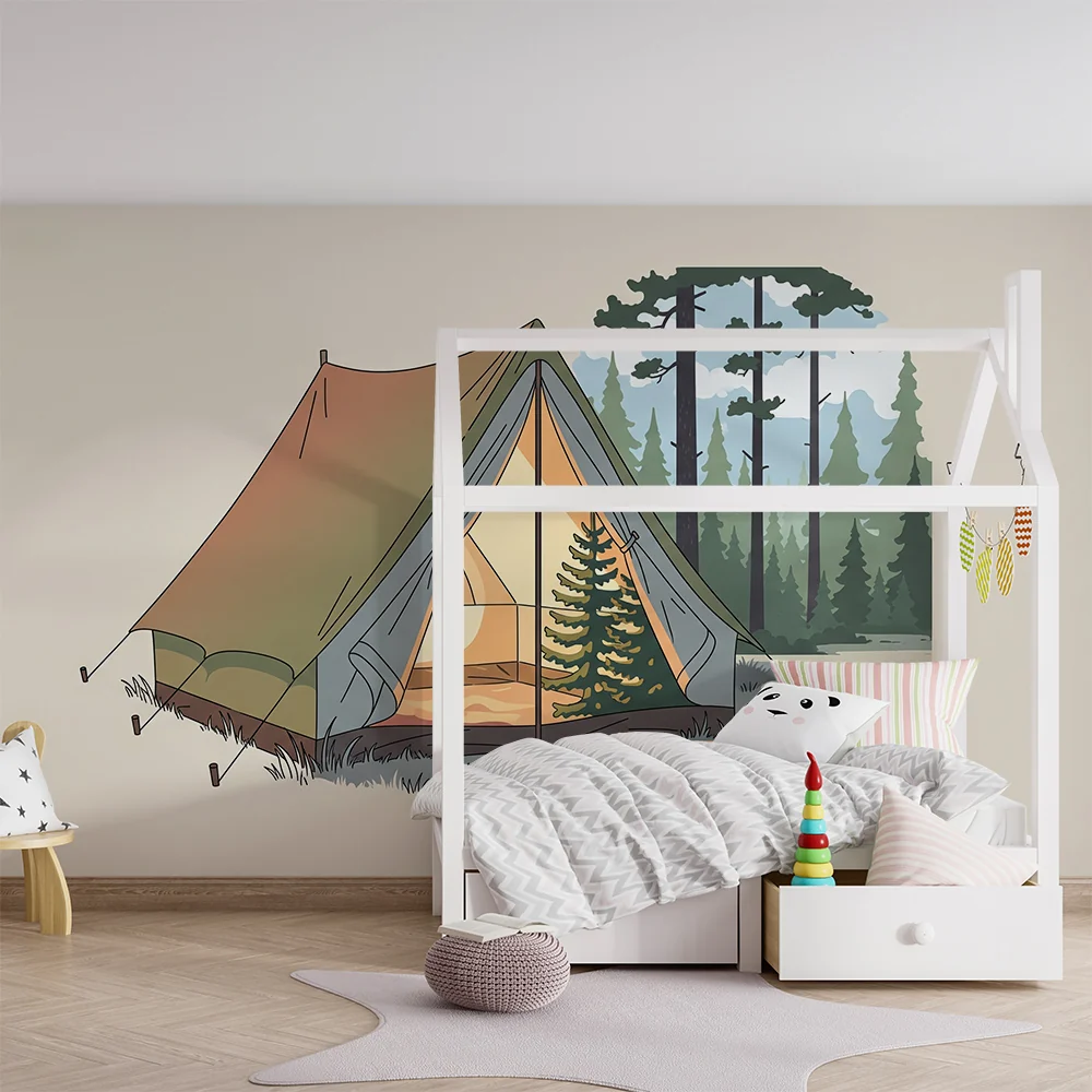 Tapet barnerom | Teltcamping i en fredelig skog