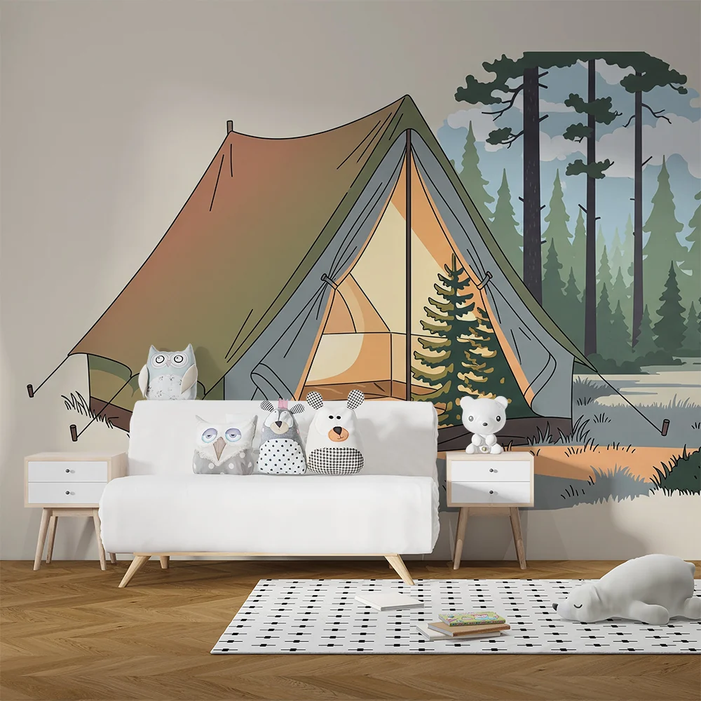 Tapet barnerom | Teltcamping i en fredelig skog