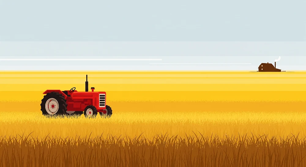 Tapet barnerom | Rød traktor i et gyllent jorde