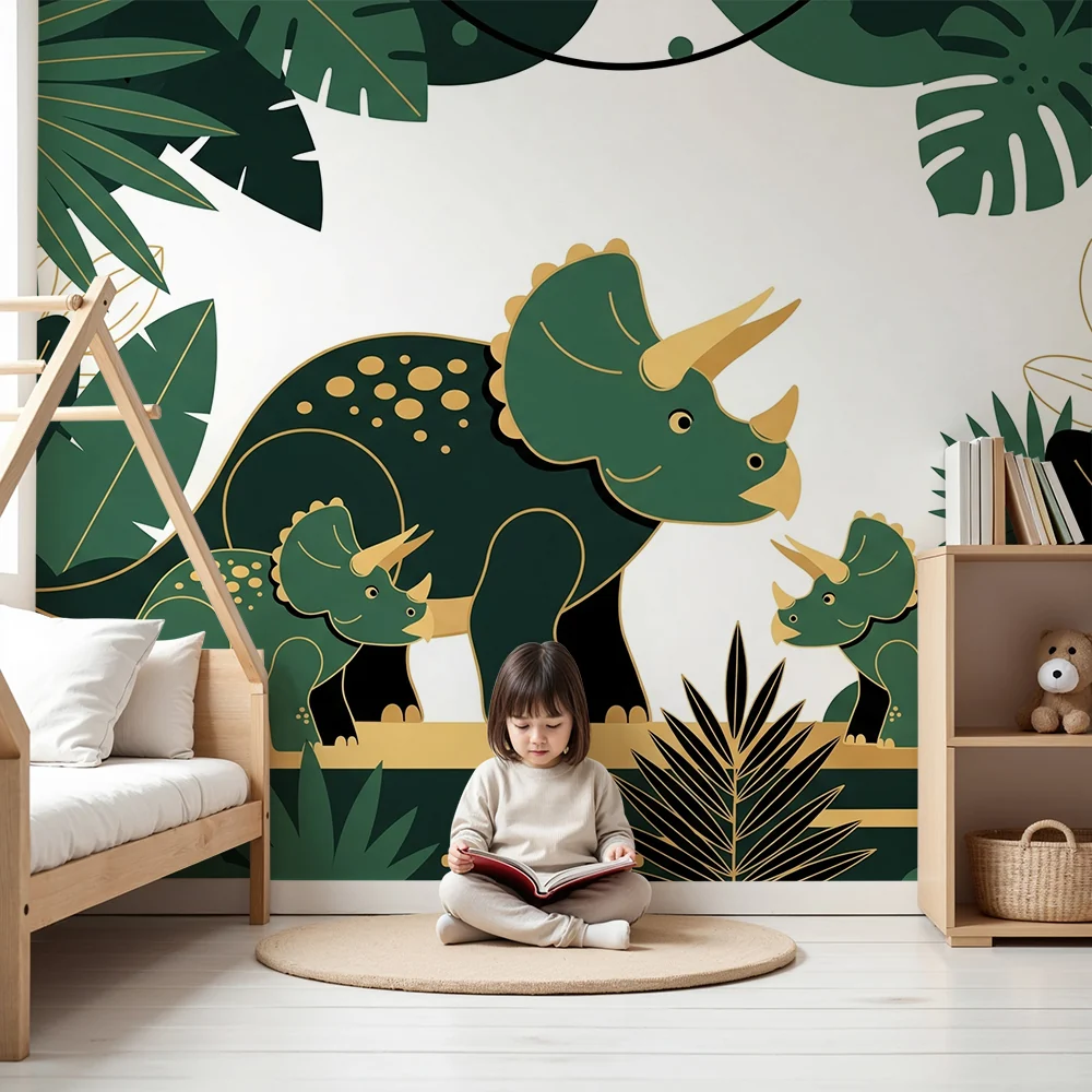 Tapet barnerom | Triceratops i en frodig jungel
