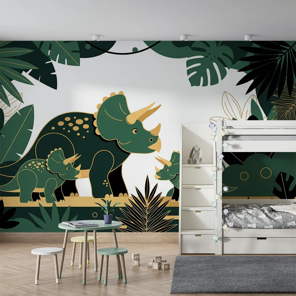 Tapet barnerom | Triceratops i en frodig jungel