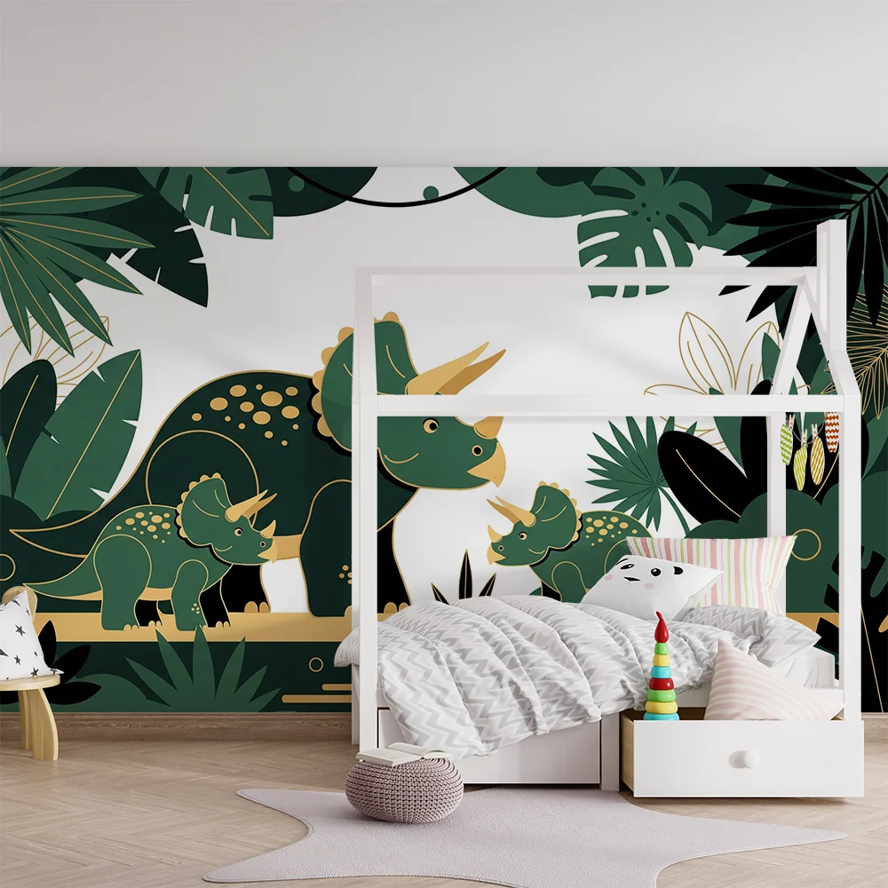 Tapet barnerom | Triceratops i en frodig jungel