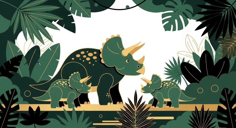 Tapet barnerom | Triceratops i en frodig jungel