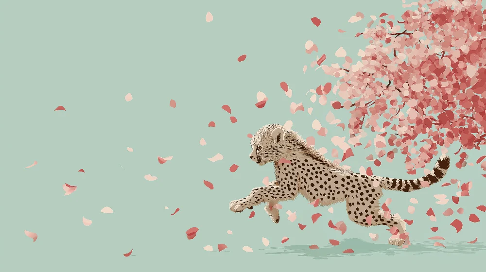 Tapet barnerom | Ung gepard løper under et blomstrende tre