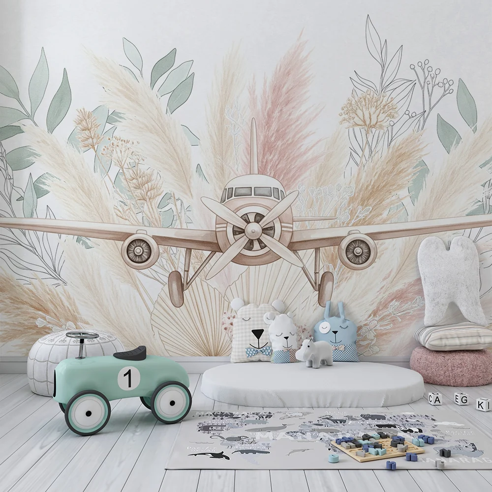 Tapet barnerom | Vintage fly omgitt av blomster og myke blader