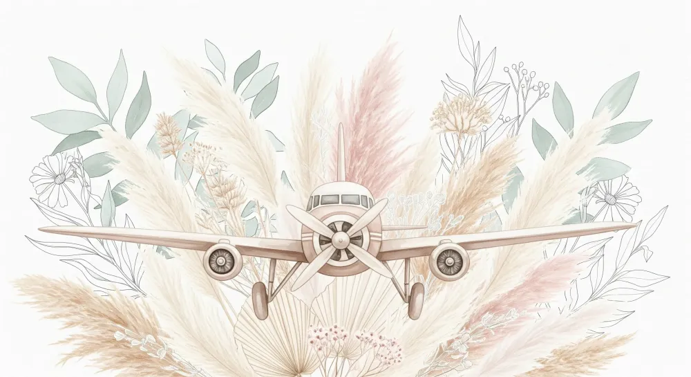Tapet barnerom | Vintage fly omgitt av blomster og myke blader