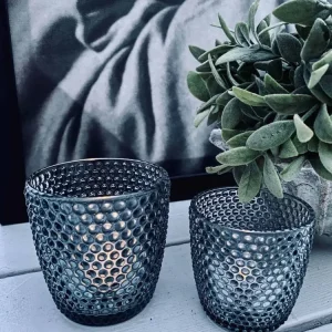 Telysholder i røykfarget glass med prikker – Liten