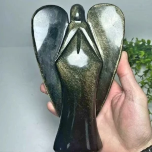 Vakker og stor Majestetisk Golden Obsidian Engel , ca. 18 - 20cm