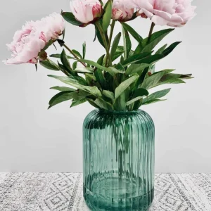 Vase 25x18cm - Grønn riflet glass