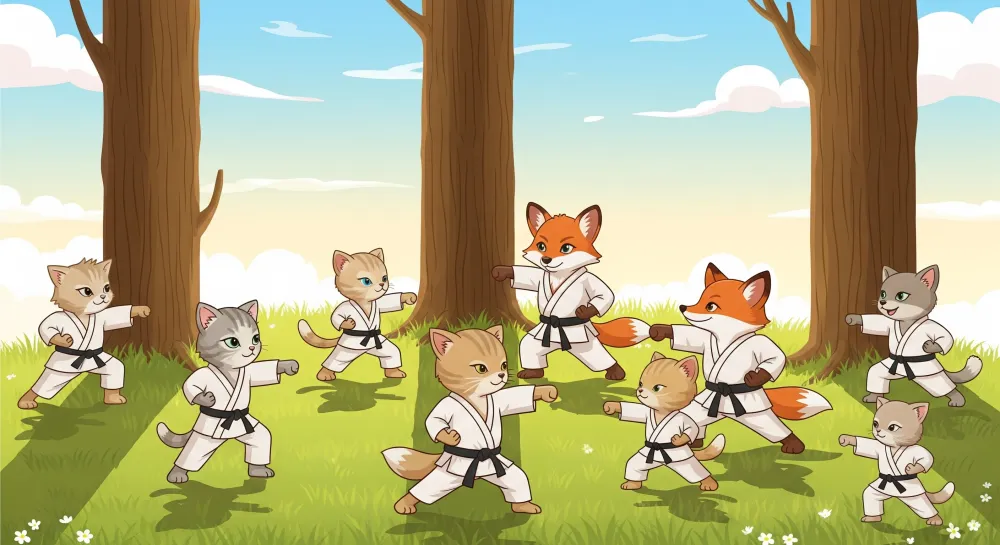 Veggisett barnas rom | Karate-katter og rever i naturlig stil