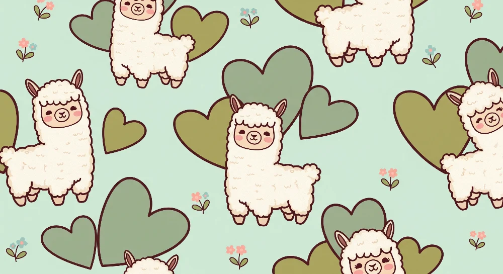 Veggisett barnas rom | Søte alpakkaer og hjerter på pastellbakgrunn