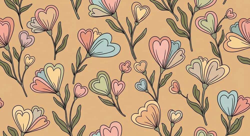 Veggissett barnas rom | Fargerike hjerteblomster på myk bakgrunn
