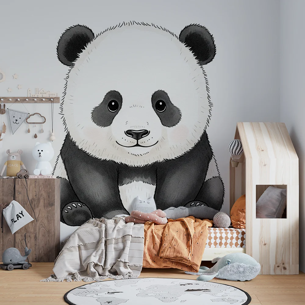 Veggissett barnerom | Søt sittende panda med et vennlig uttrykk