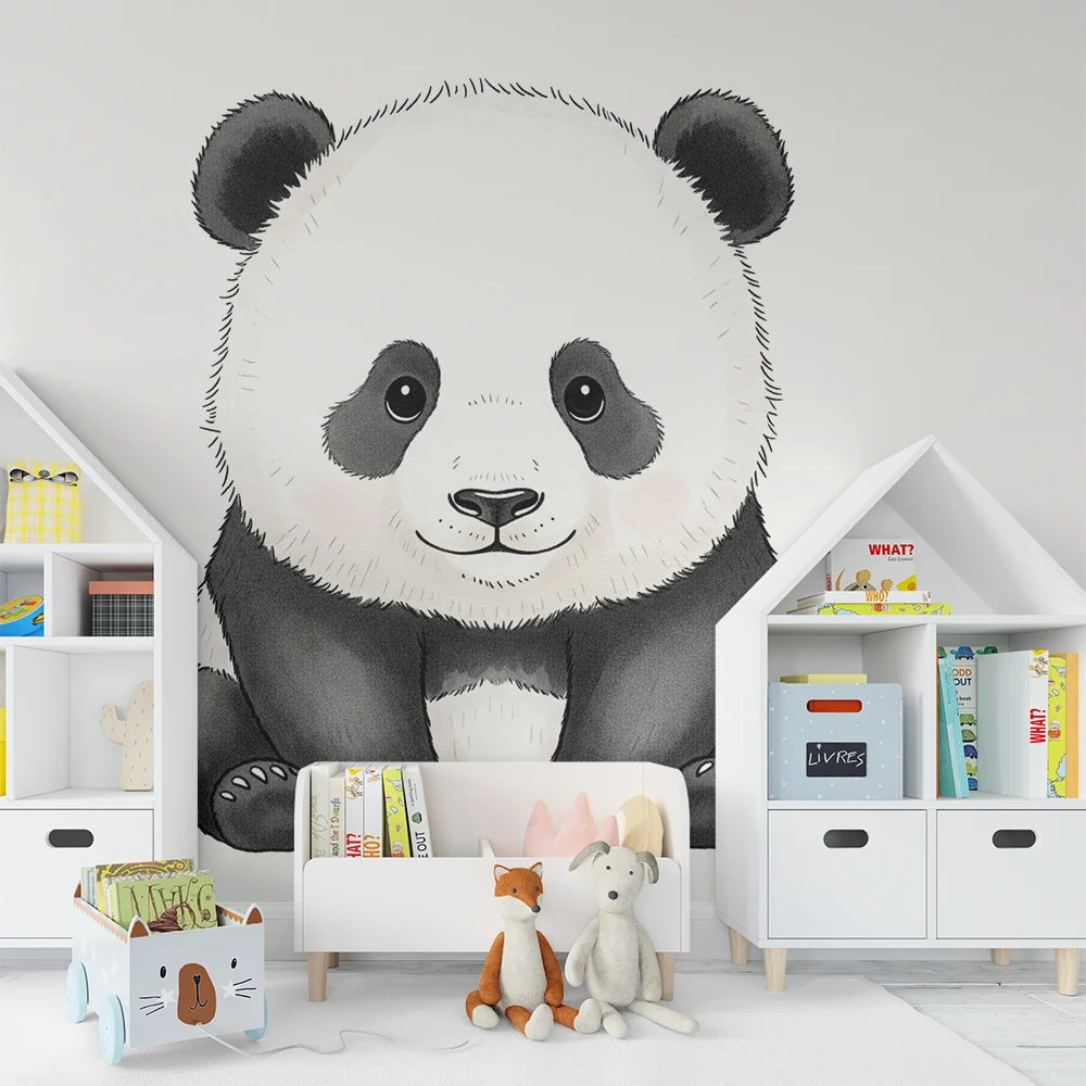 Veggissett barnerom | Søt sittende panda med et vennlig uttrykk