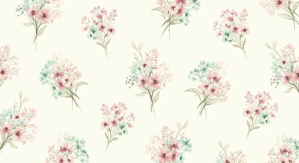 Veggmaler til barneseng | Pastellakvarell med fine blomsterbuketter