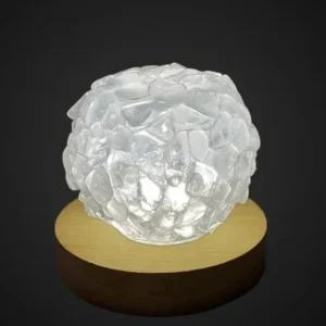 NY WHITE QUARTZ Sphere Ledlampe med trebase og usb, ca. 9 -10cm