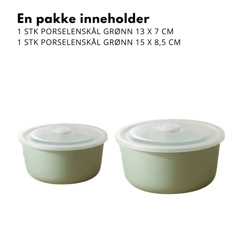 2-pk Porselenskål med lokk og ventil grønn