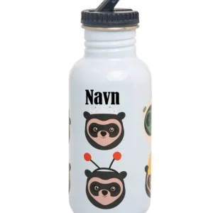 Blafre Drikkeflaske Med Navn Og Vippetut 500ml, Brillebjørn Lys Blå