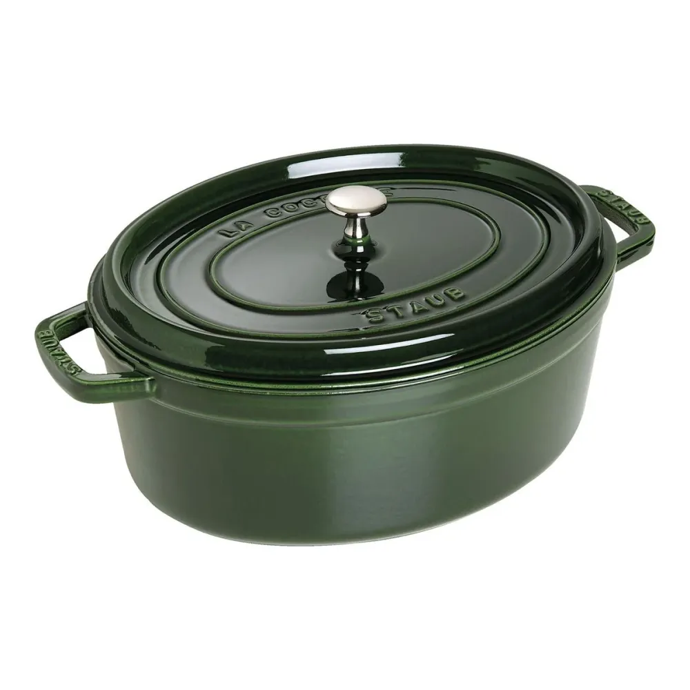 Cocotte Gryte 29cm / 4,2l, Oval, Basilikumgrønn, Støpejern - STAUB 🇫🇷