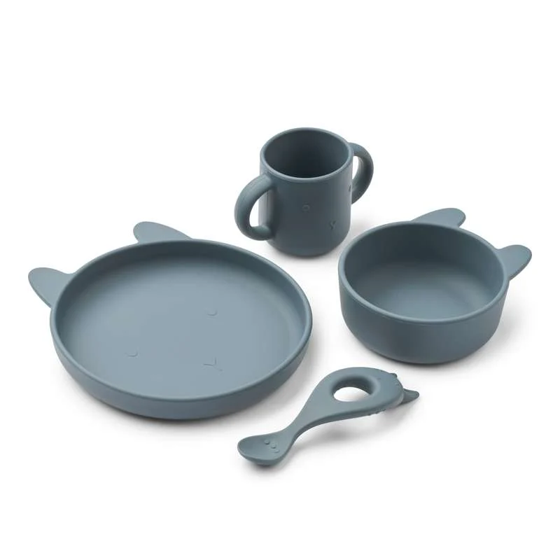 Liewood Vivi Baby Spisesett - 4 deler - Silikon - Kanin/Hval Blå