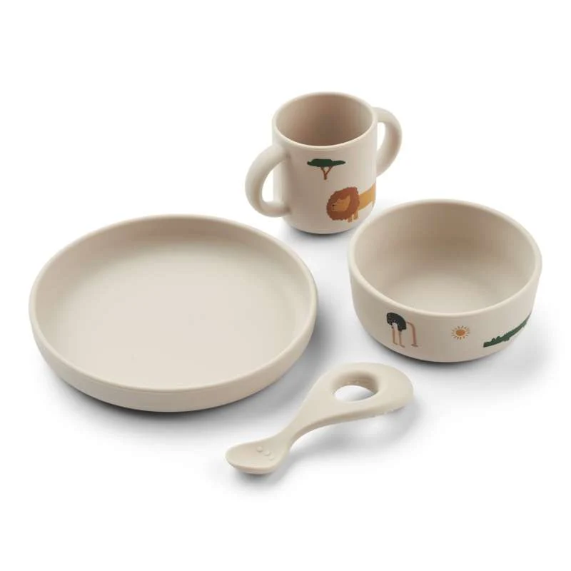 Liewood Vivi Baby Spisesett - 4 deler - Silikon - Safari/Sandy Mix