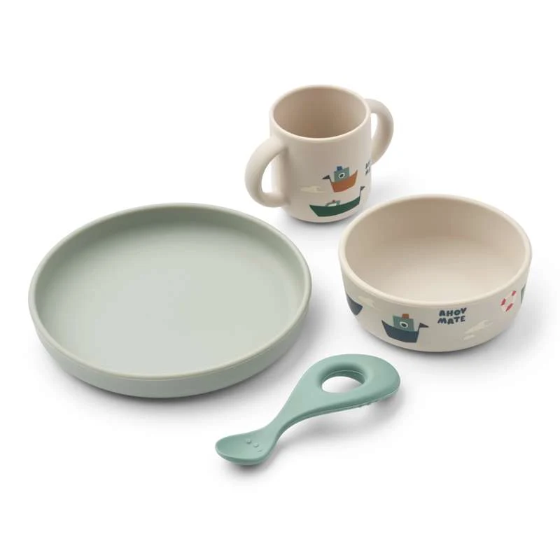 Liewood Vivi Baby Spisesett - 4 deler - Silikon - Sailing/Sandy
