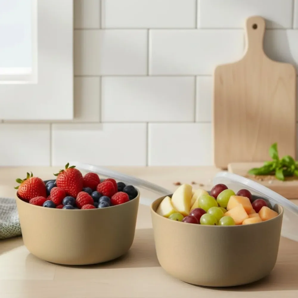 Porselenskål med lokk og ventil beige liten