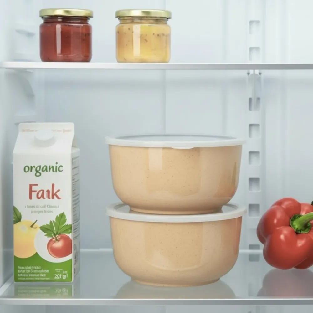 Porselenskål med lokk og ventil beige liten