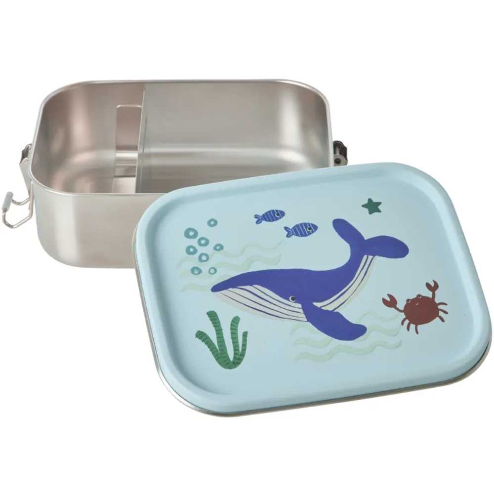 Rice Blue Ocean Print Stainless Steel Lunchbox Moveable Divider Small 800 Ml