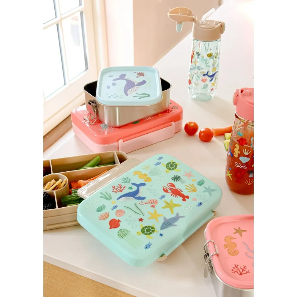 Rice Blue Ocean Print Stainless Steel Lunchbox Moveable Divider Small 800 Ml