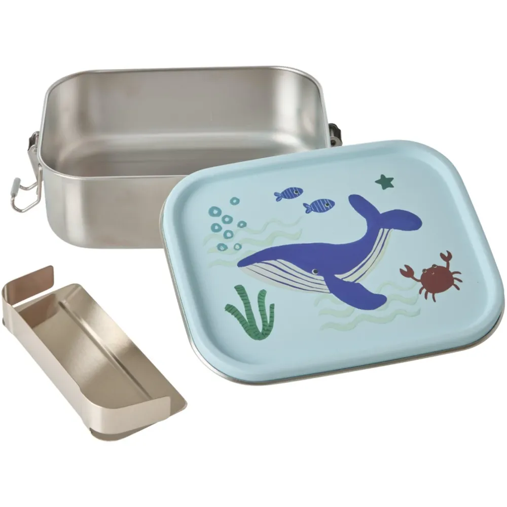 Rice Blue Ocean Print Stainless Steel Lunchbox Moveable Divider Small 800 Ml