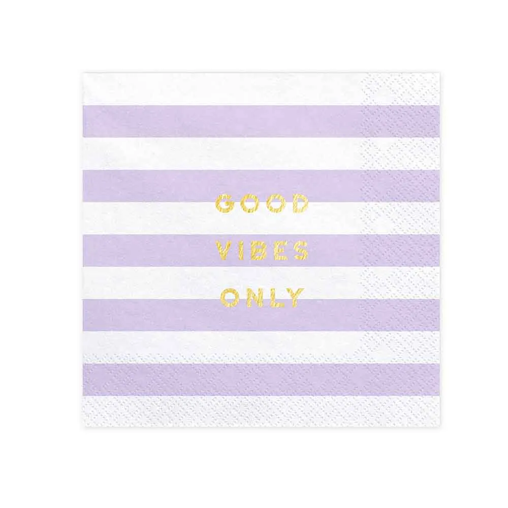 Servietter Pastell Lilla "Good Vibes Only" 20 stk.