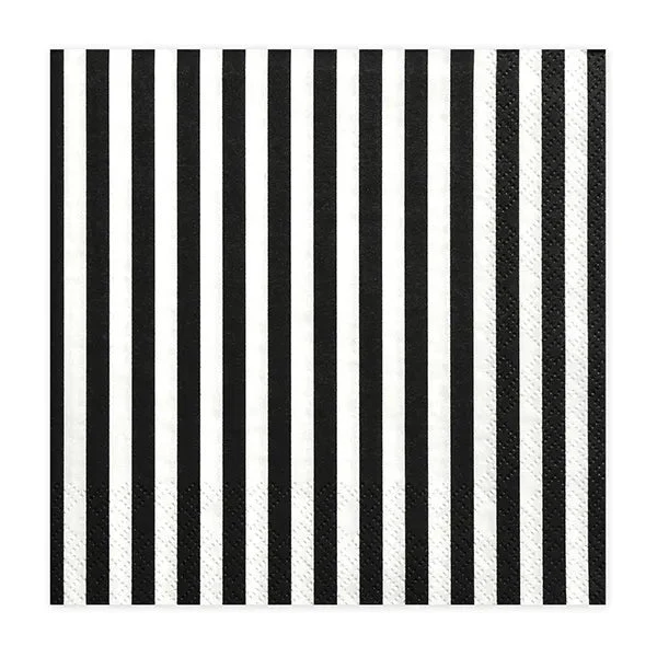 Servietter Sorte Striper 33x33 cm - 20 stk
