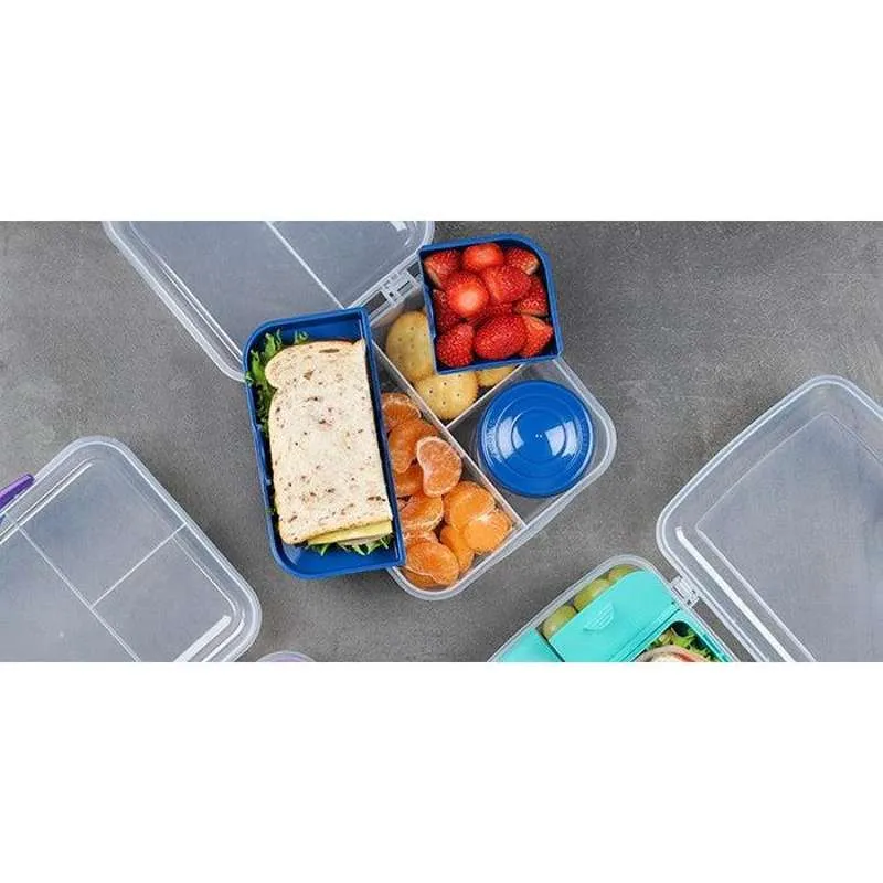Sistema Bento Matboks - Romdelt med Bæger - 1,25L - Klar/Ocean Blue