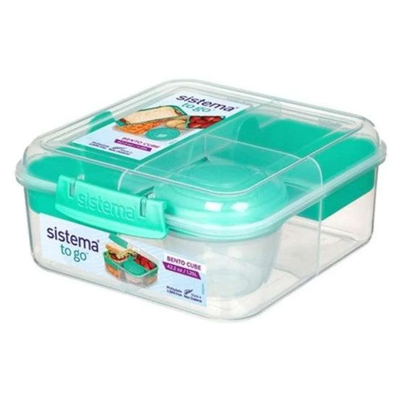 Sistema Bento Matboks - Romdelt med Kopper - 1,25L - Klar/Minty Teal