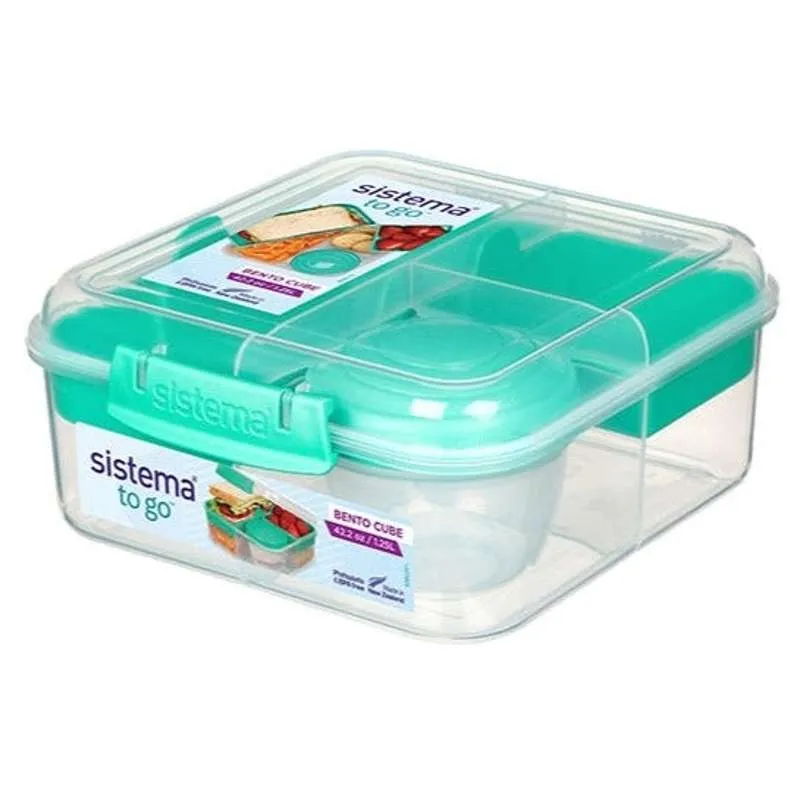 Sistema Bento Matboks - Romdelt med Kopper - 1,25L - Klar/Minty Teal