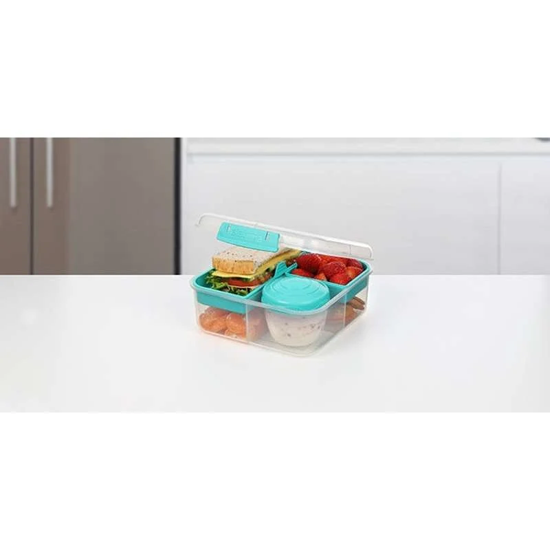 Sistema Bento Matboks - Romdelt med Kopper - 1,25L - Klar/Minty Teal