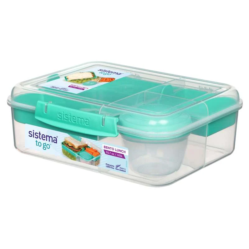 Sistema Bento Matboks - Romdelt med Kopper - 1,65L - Klar/Minty Teal