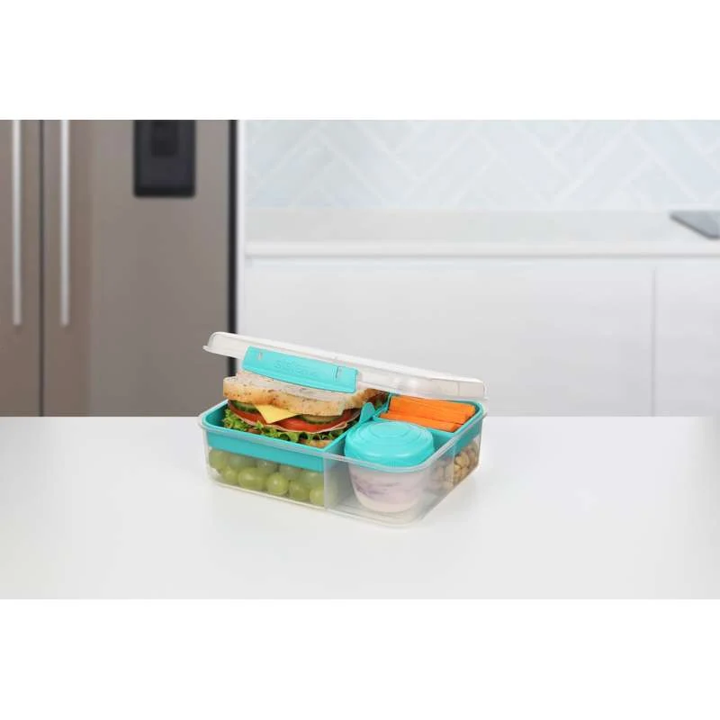 Sistema Bento Matboks - Romdelt med Kopper - 1,65L - Klar/Minty Teal