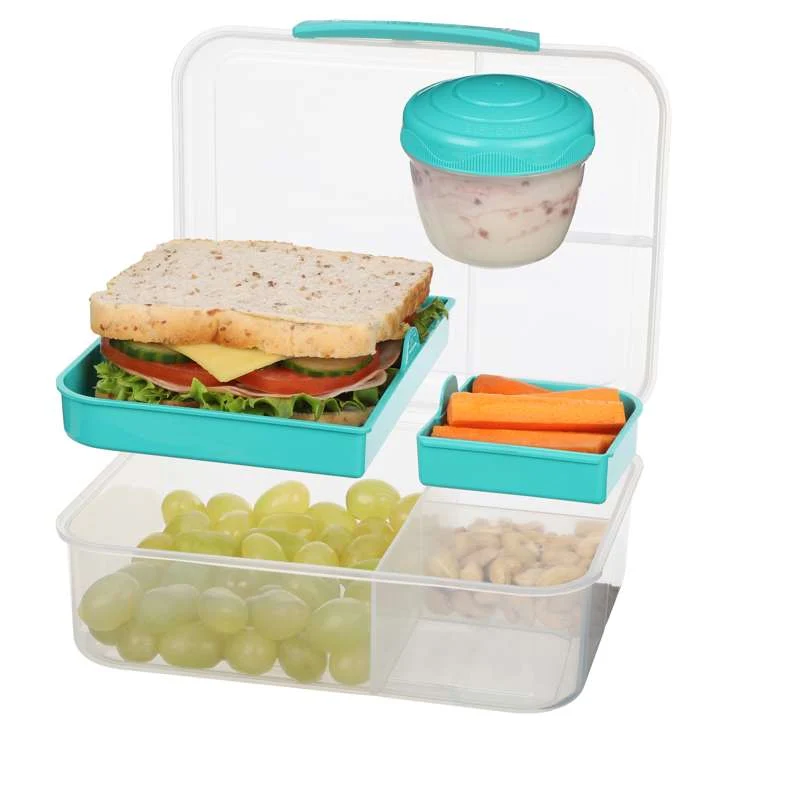 Sistema Bento Matboks - Romdelt med Kopper - 1,65L - Klar/Minty Teal
