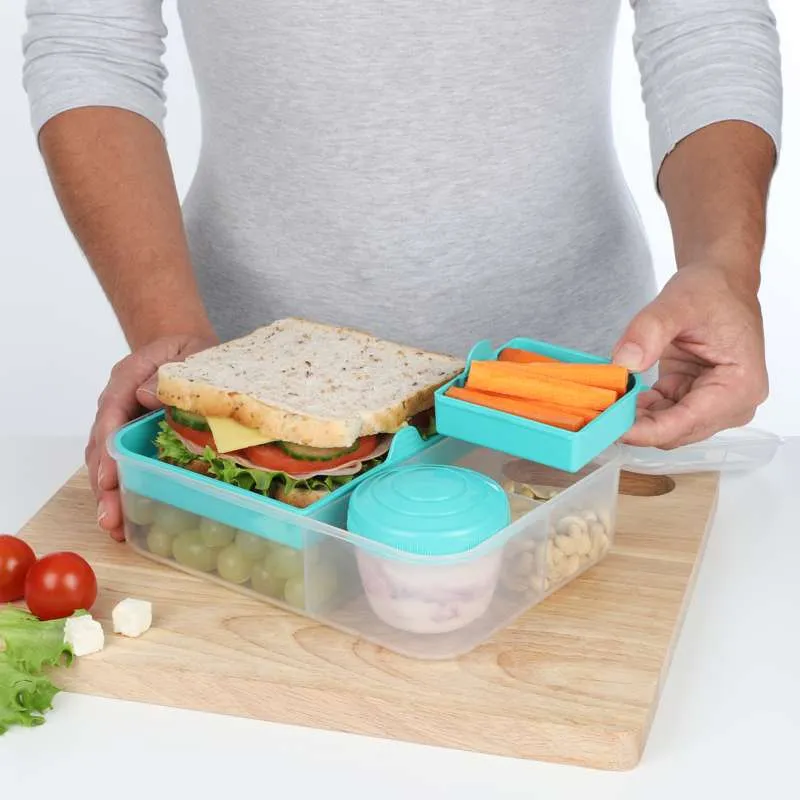 Sistema Bento Matboks - Romdelt med Kopper - 1,65L - Klar/Minty Teal