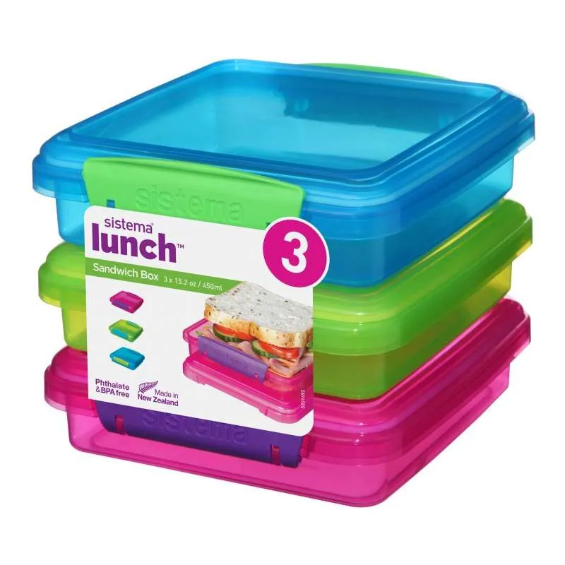 Sistema Matboks - Sandwichboks - 3-Pak - 450ml - Ass.