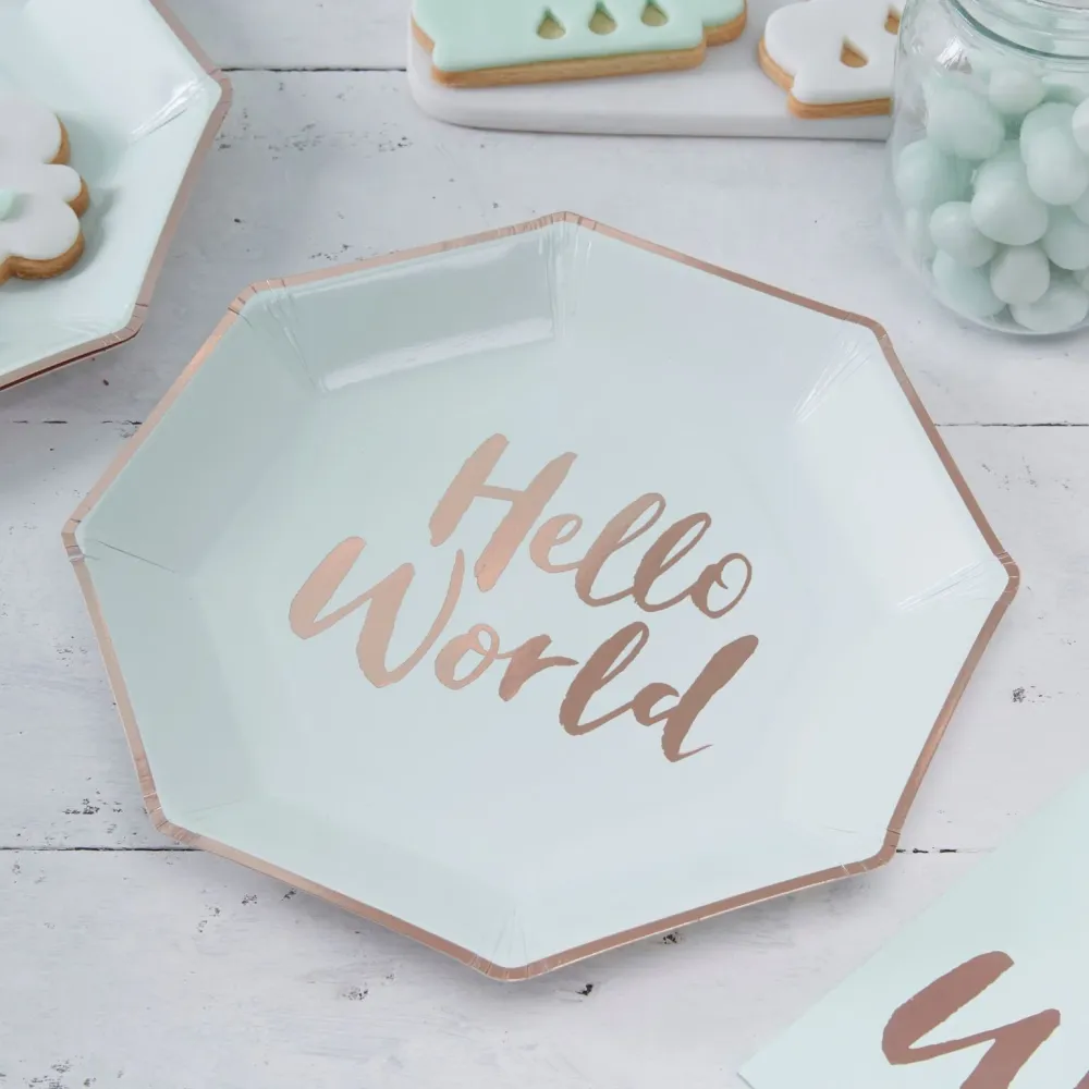 Tallerkener Hello World 8 stk.