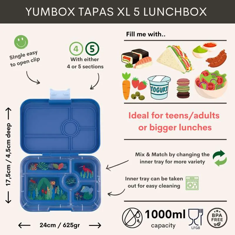 Yumbox Matboks - Tapas XL - 5 rom - Antibes Blue/Jungle Pastel