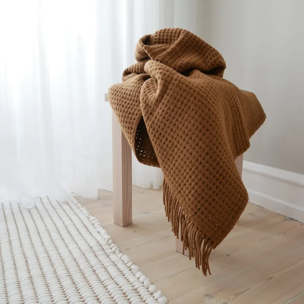 Alpakkapledd Basket Camel